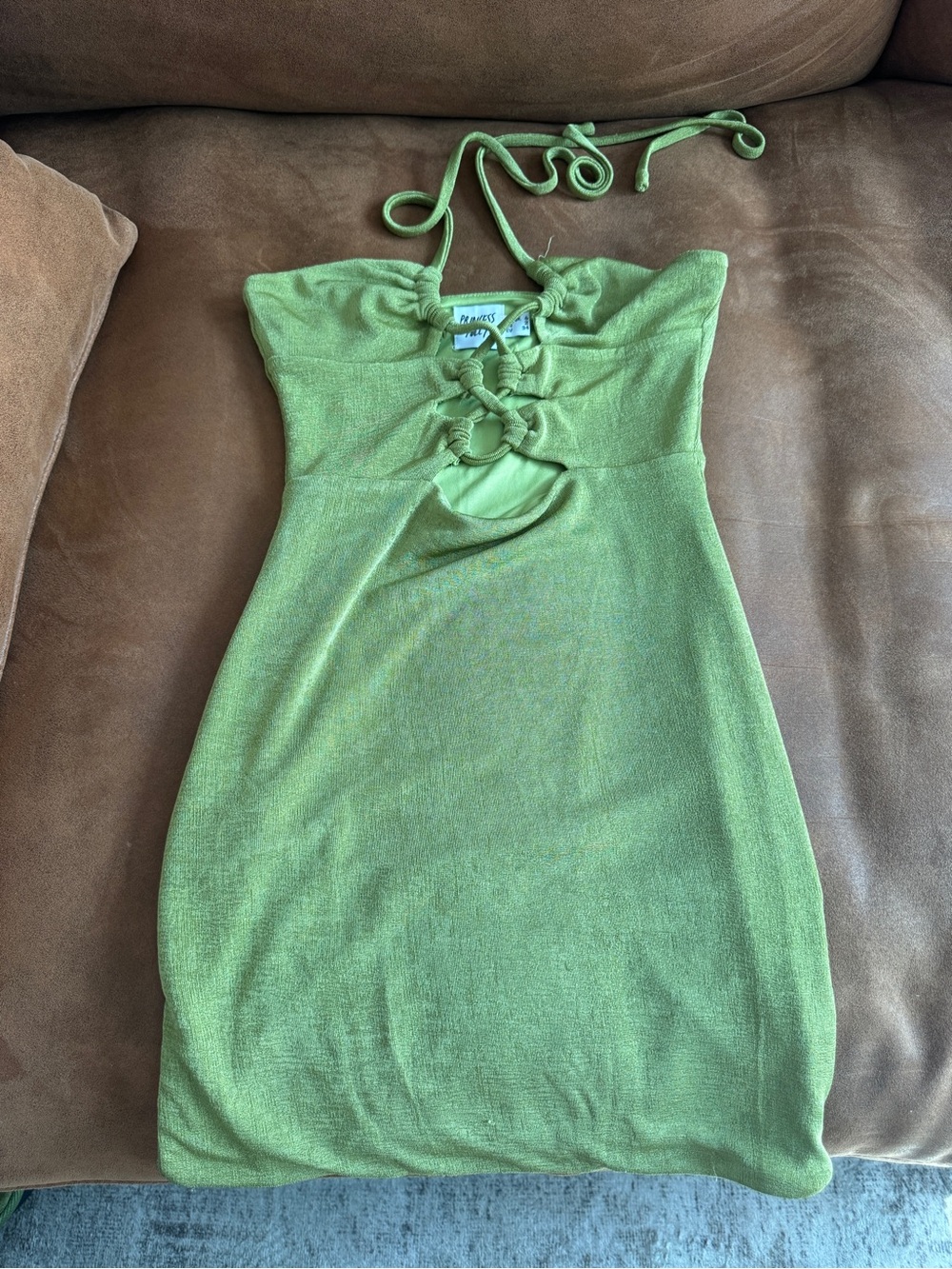 Princess Polly Lime Green Halter Knit Dress with Front Ring size 2